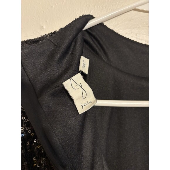 Black Sequin Dress Small Puff Short-Sleeves Glam Fem Sparkle High Neck Holiday - Picture 4 of 5